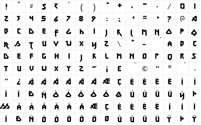 Metal Lord Regular  glyph index