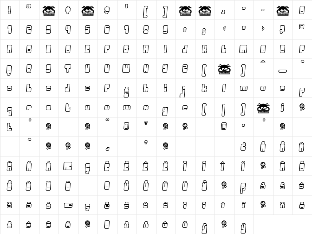 Oggle Regular  glyph index