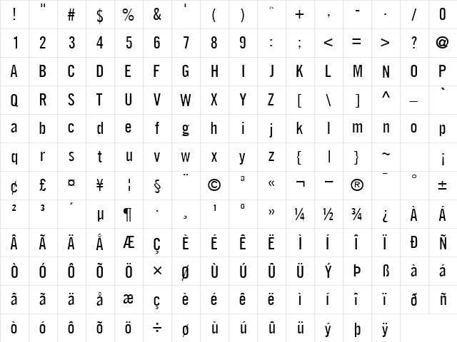 CommerceCondSSK Regular  glyph index