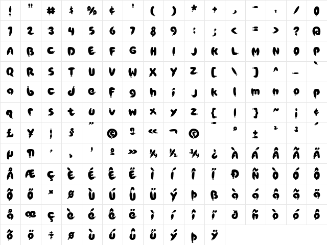 Poppy AOE Regular  glyph index