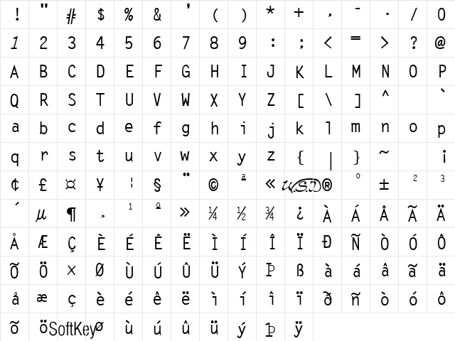 Letter Gothic Bold  glyph index