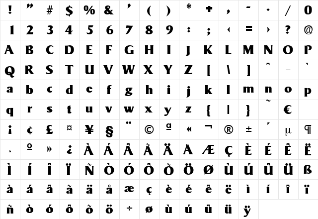 Sigvar-Heavy Regular  glyph index