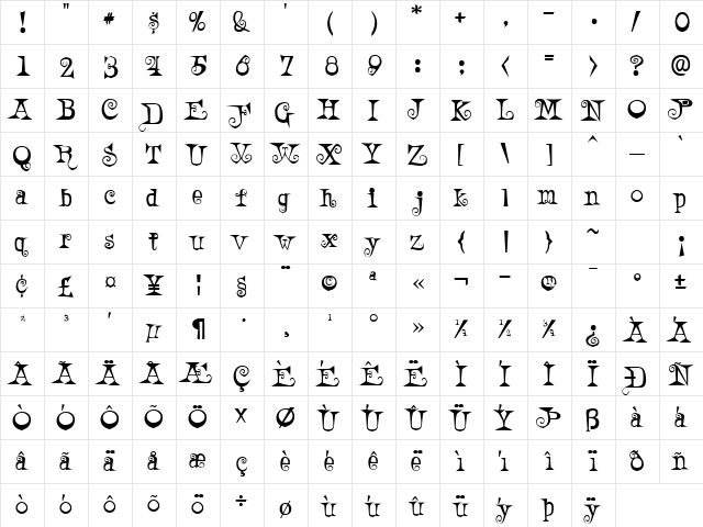 A Weird PartyAlt Regular  glyph index