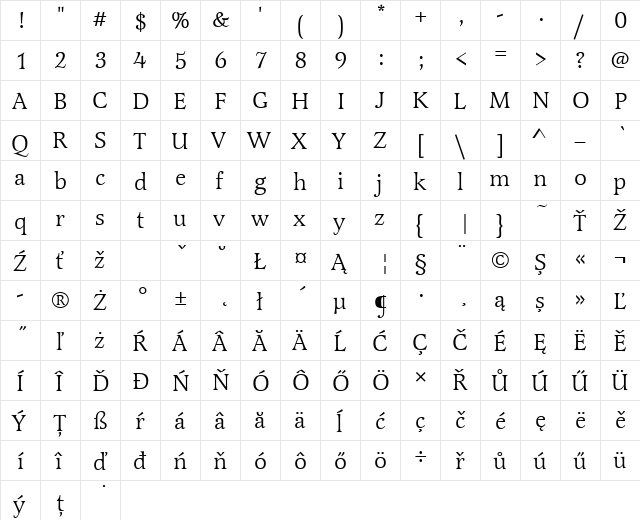 LatienneTEE Regular  glyph index