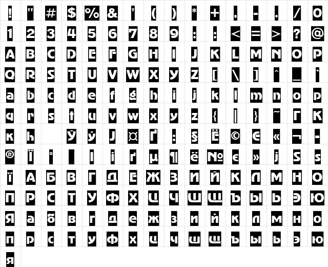 AdverGothicCamCTT Regular  glyph index