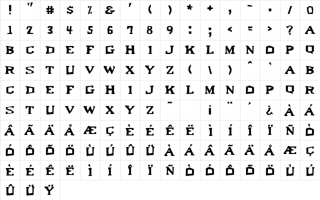 Rochester Regular  glyph index