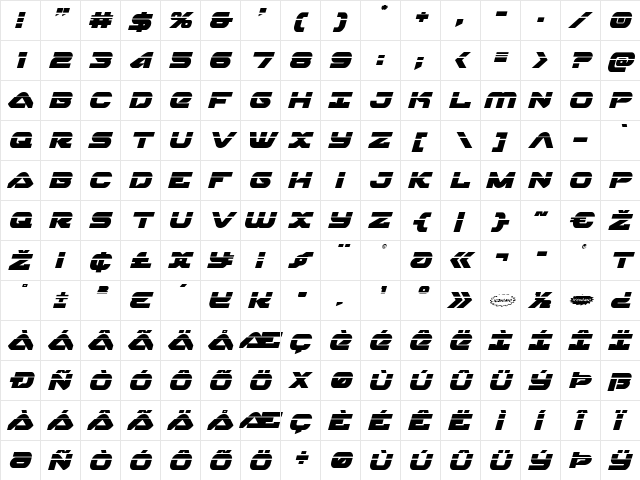 Skyhawk Laser Italic Italic  glyph index