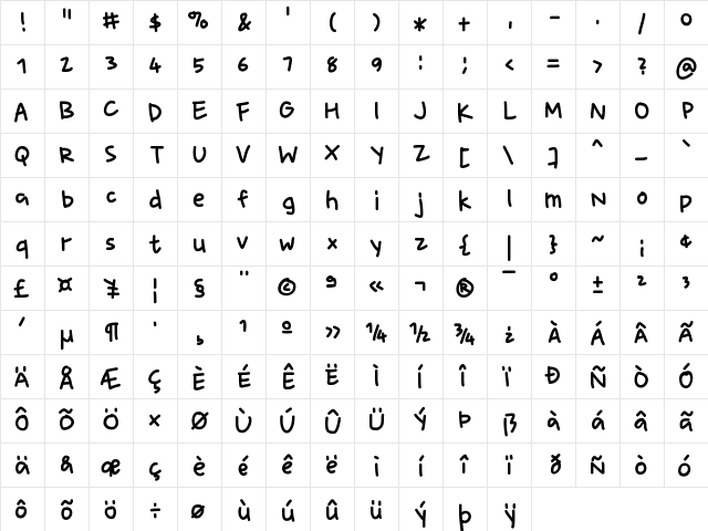 Exin Regular  glyph index