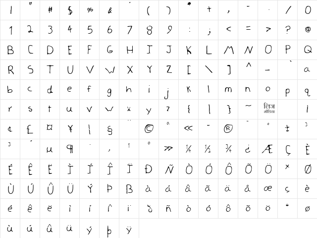 LEHN011 Regular  glyph index