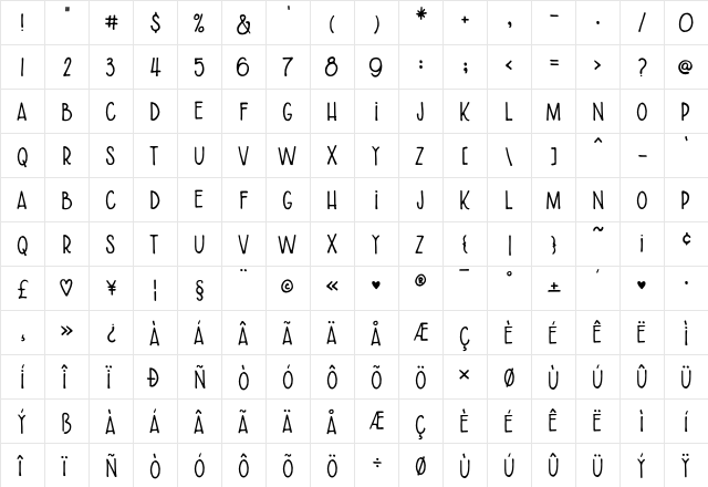 RWA Showbailer Regular  glyph index