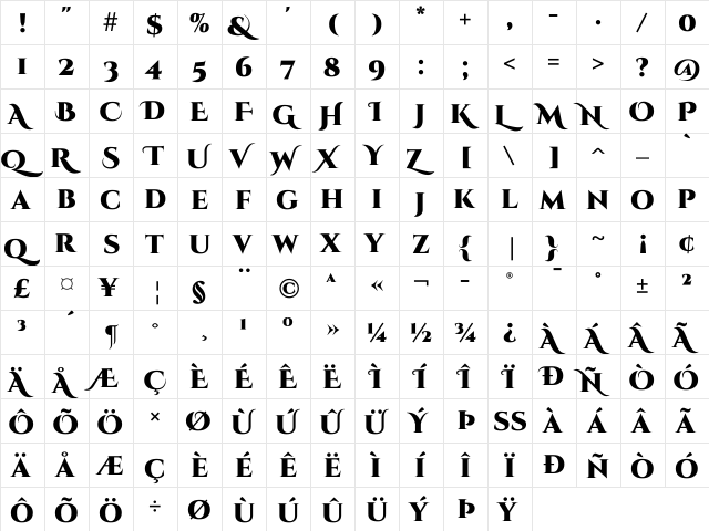 Cinzel Decorative Black Black  glyph index