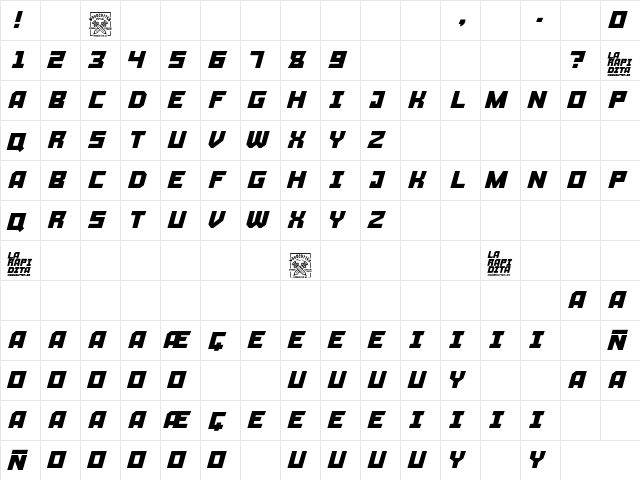 La Rapidita Regular  glyph index