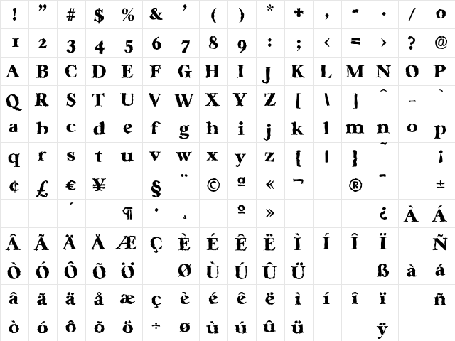 CasablancaRandom-Heavy Regular  glyph index