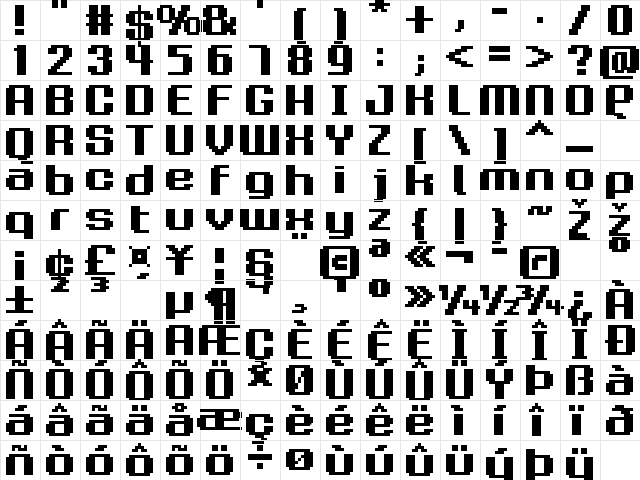 FFF Family Extended Regular  glyph index