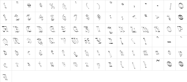 QuaelGothicHollowLefty Regular  glyph index