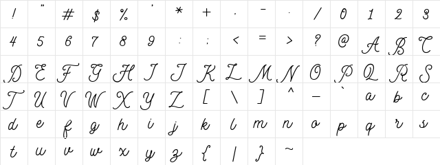 Motherline DEMO Regular  glyph index