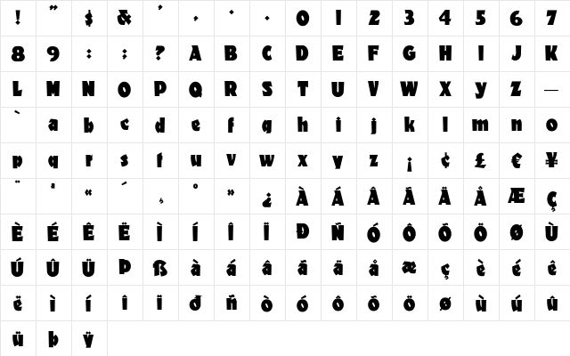 Materhorn Regular  glyph index