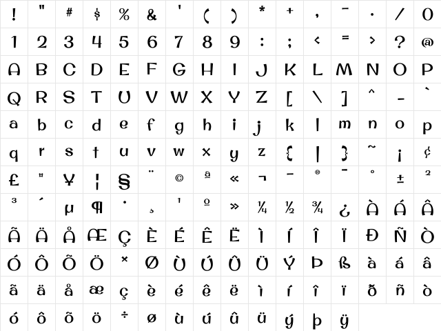 Original Surfer Regular  glyph index