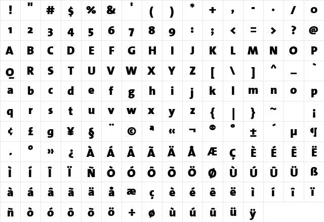 TheSansBlack-Plain Regular  glyph index