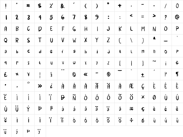 Winter Garden Regular  glyph index