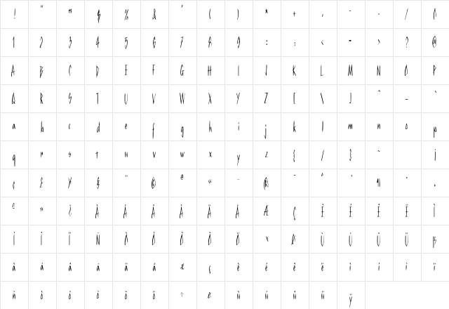 KurtzCondensed Regular  glyph index