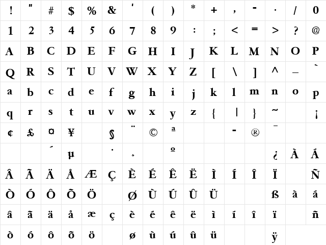 Algonquin Bold Regular  glyph index