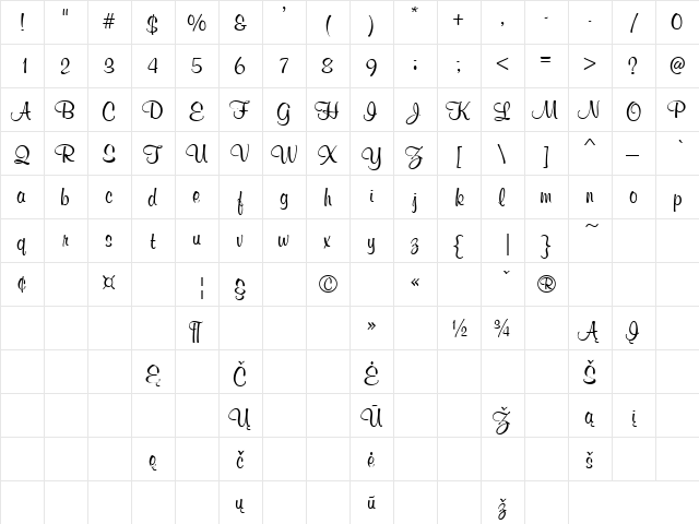 JS_MuralScript Script  glyph index