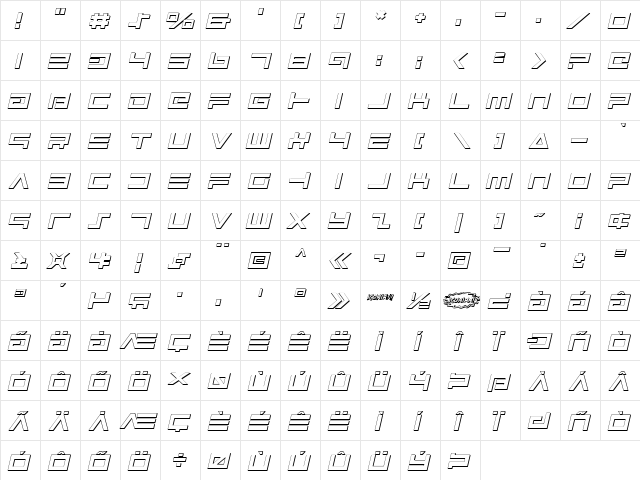 Avenger Shadow Italic Italic  glyph index
