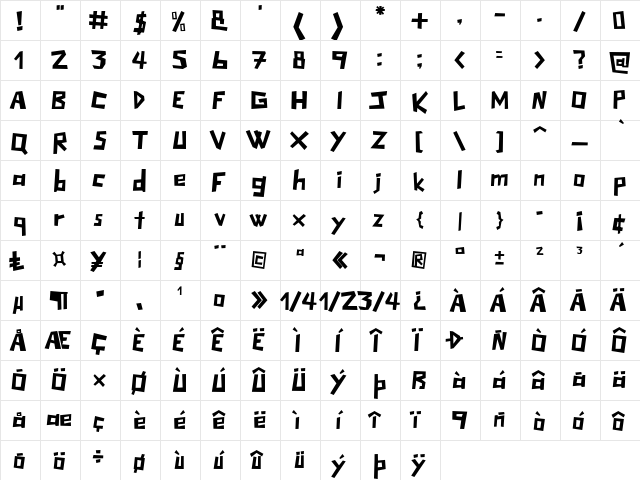 Muscovy Bold  glyph index