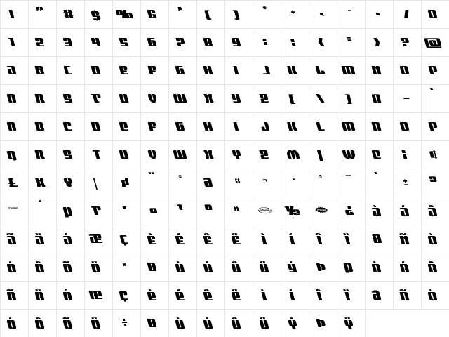Nicomedia Leftalic Italic  glyph index