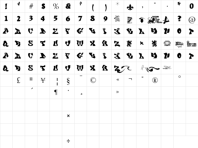 KING DAVID Regular  glyph index