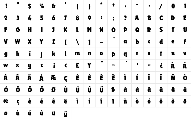 DynamoEF BoldCondensed  glyph index