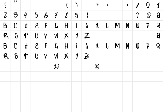 Zdarx Regular  glyph index
