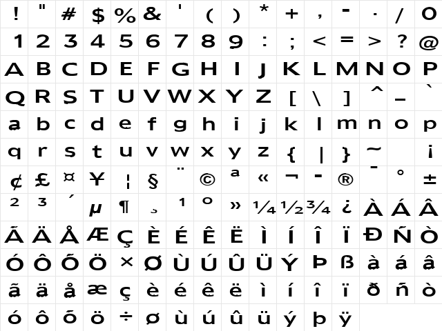 Rain Song 8 Regular  glyph index