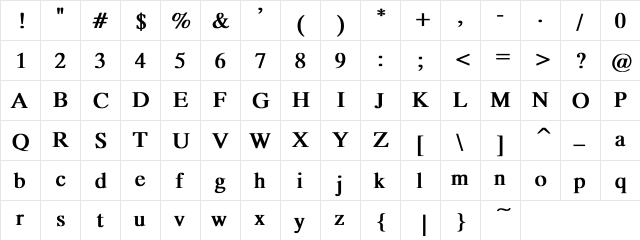 MicroTiempo-Normal bold Bold  glyph index