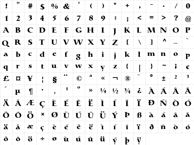 Catull Bold  glyph index