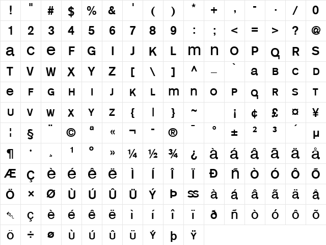 MonoAlphabet Regular  glyph index