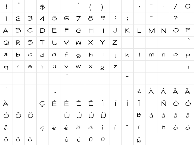 Whitehall Regular  glyph index