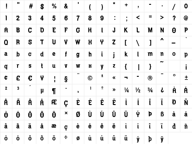 Serifina Regular  glyph index