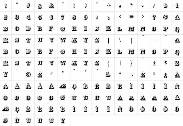 DiamondInlay Regular  glyph index