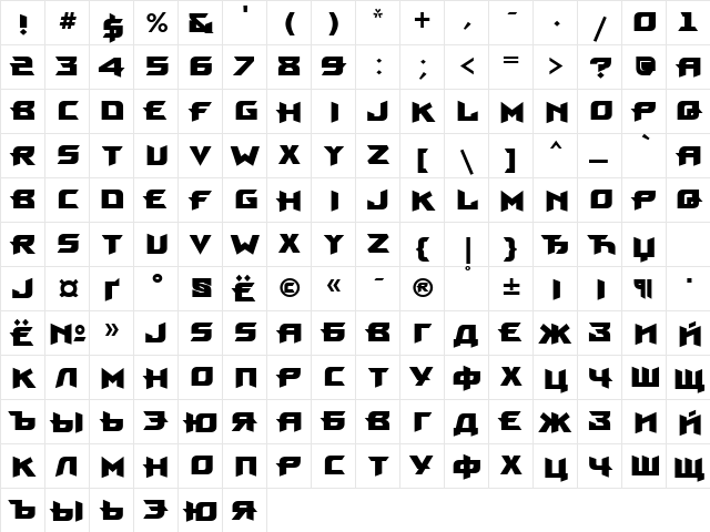 ProunX Bold  glyph index