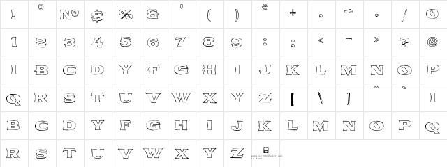 LHF Gilmore OUTLINE Regular  glyph index