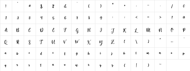 Willona Script Regular  glyph index