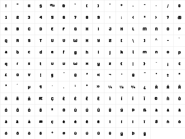 ProLamina Regular  glyph index