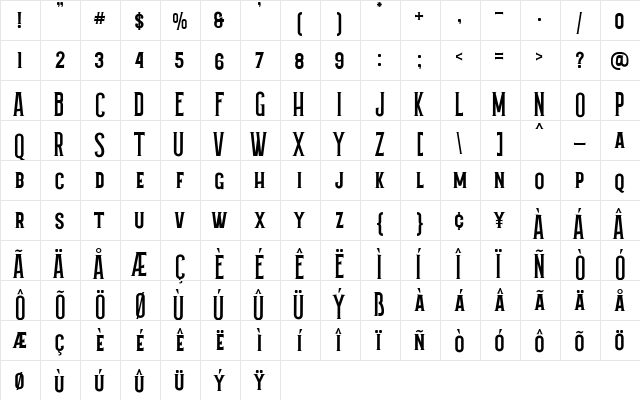 Grantmouth Standard Regular  glyph index