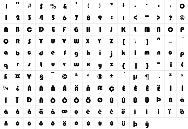 Blippo-Heavy Regular  glyph index