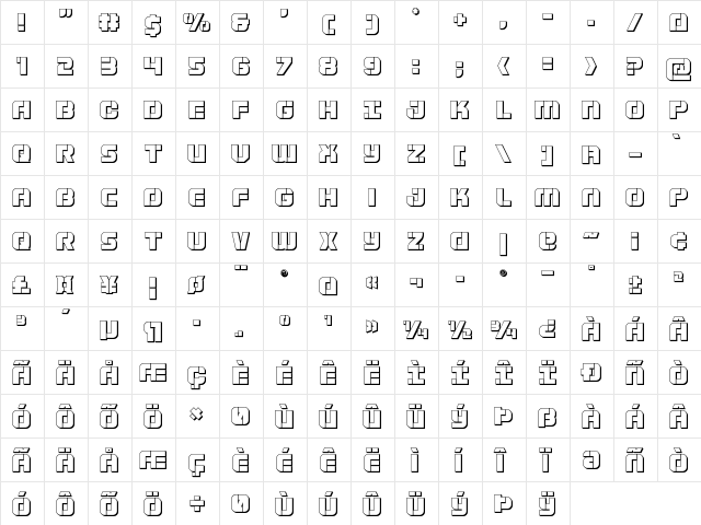 Super Submarine 3D Regular  glyph index