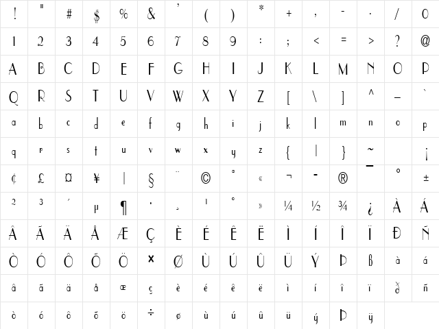 Parisien Condensed Normal  glyph index