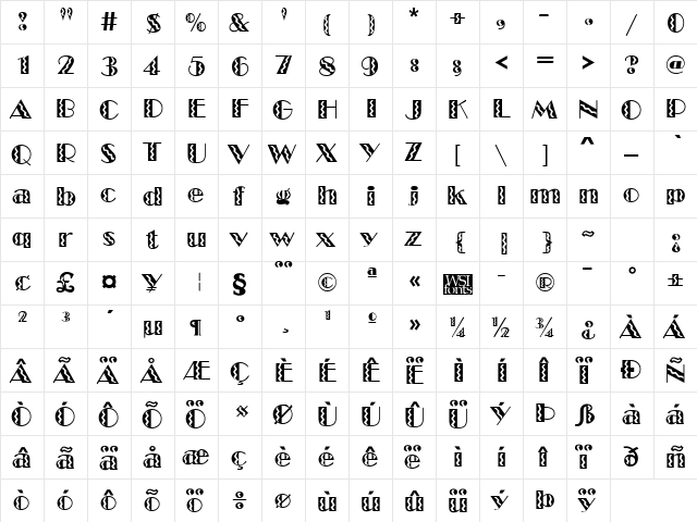 MarqueeFlash Regular  glyph index