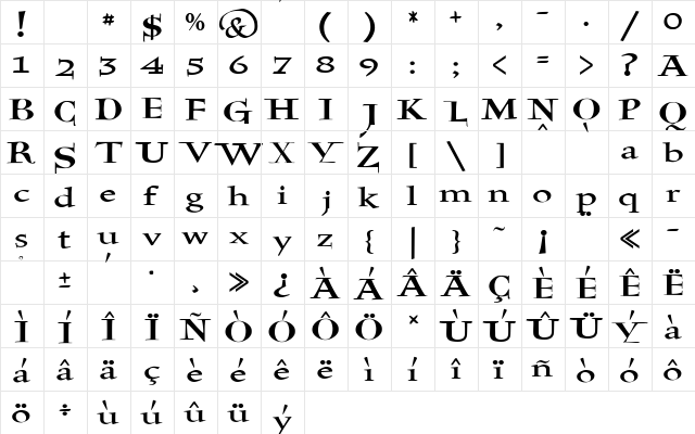 JMH Holy Bible Regular  glyph index